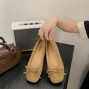 Xajzpa New Fashion Women's Flat Shoes Silver Bow Soft Bottom Non-slip Ballet Shoes High-end Luxury Elegant Lady Shoes Zapatos Mujer